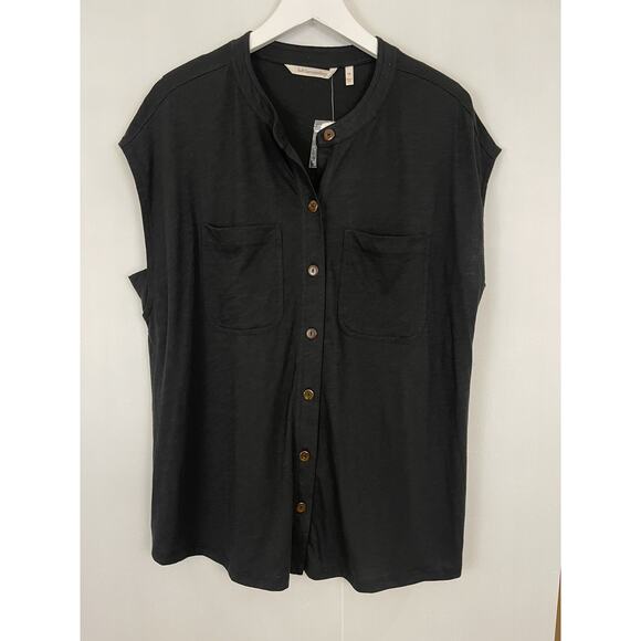 NEW Soft Surroundings Alora Sleeveless Button Up 1x 18W 20W $79 Black minimalist - Picture 1 of 5